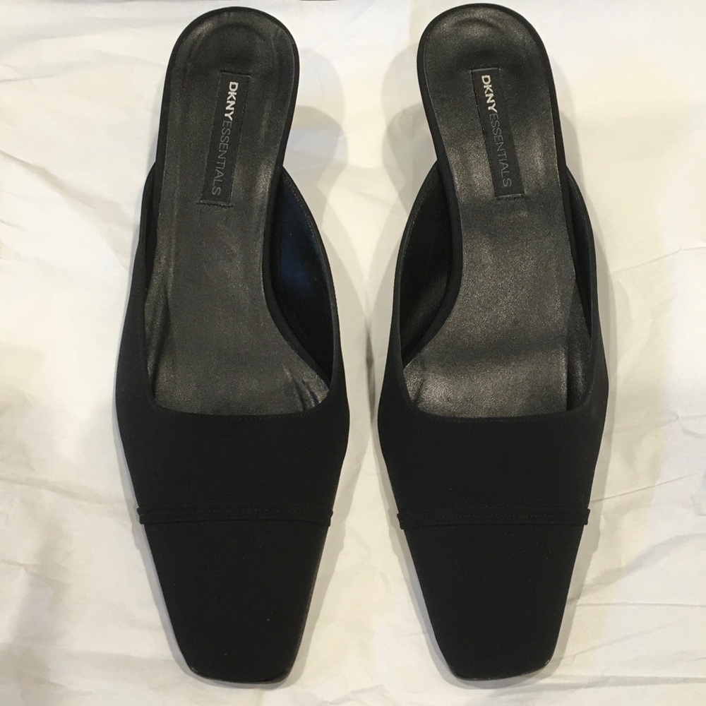 DKNY Black Square-Toe Mules